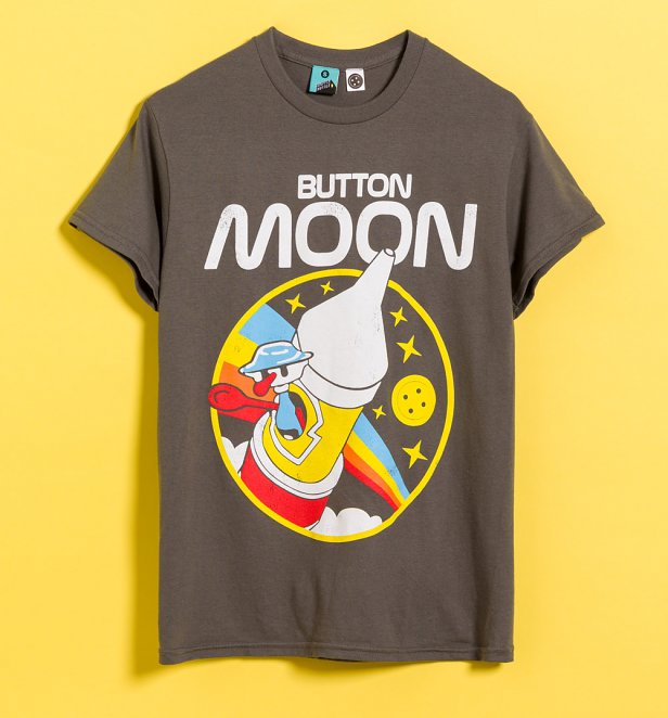 Button Moon Spaceship Charcoal T-Shirt