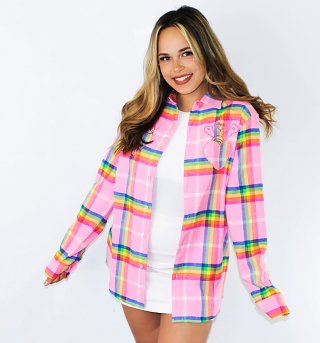 Care Bears Cheer Bear Flannel Shirt from Cakeworthy Care Bears Cheer Bear Flannel Shirt from Cakeworthy