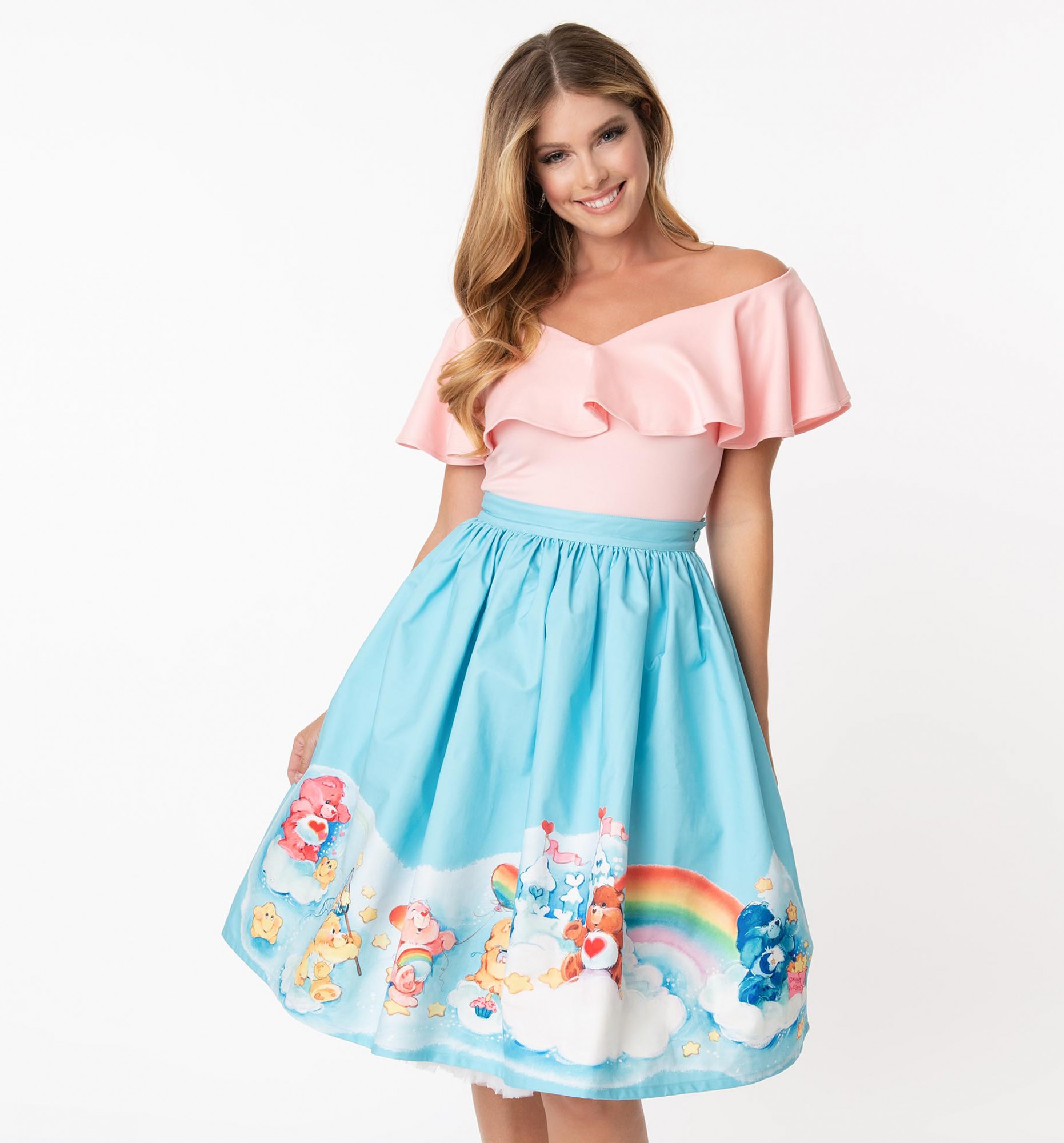 Care Bears In The Clouds Gellar Swing Skirt from Unique Vintage Care Bears In The Clouds Gellar Swing Skirt from Unique Vintage