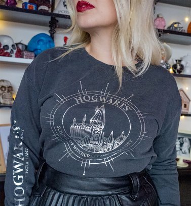 Charcoal Acid Wash Harry Potter Hogwarts Constellation Cropped Sweater