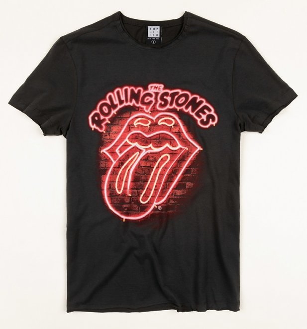 Charcoal Rolling Stones Neon Light Tongue T-Shirt from Amplified Charcoal Rolling Stones Neon Light Tongue T-Shirt from Amplified