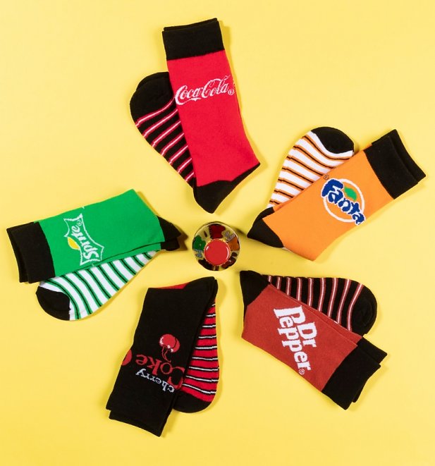 Classic Coke, Cherry Coke, Fanta, Dr Pepper & Sprite Set of 5 Socks Classic Coke, Cherry Coke, Fanta, Dr Pepper & Sprite Set of 5 Socks