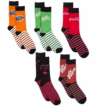 Classic Coke, Cherry Coke, Fanta, Dr Pepper & Sprite Set of 5 Socks Classic Coke, Cherry Coke, Fanta, Dr Pepper & Sprite Set of 5 Socks