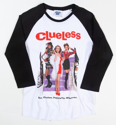 Clueless Movie Poster White And Black Raglan Baseball Shirt Clueless Movie Poster White And Black Raglan Baseball Shirt
