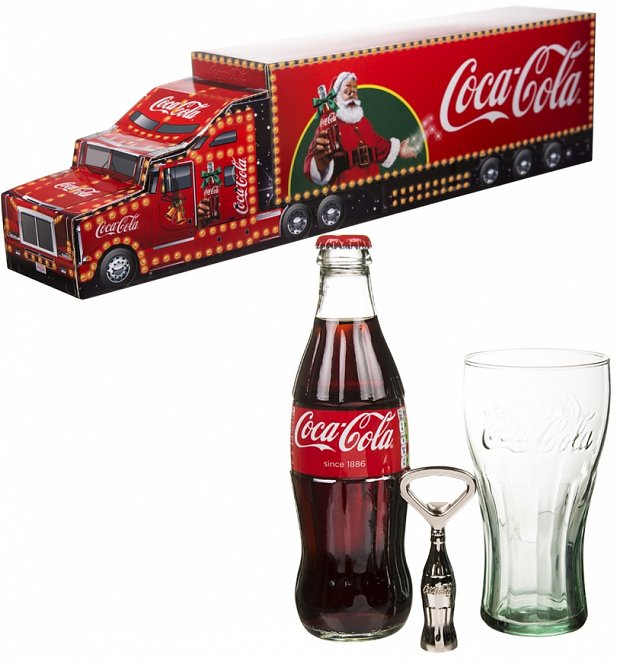 Coca-Cola Christmas Contour Glass, Bottle and Opener Truck Gift Set Coca-Cola Christmas Contour Glass, Bottle and Opener Truck Gift Set