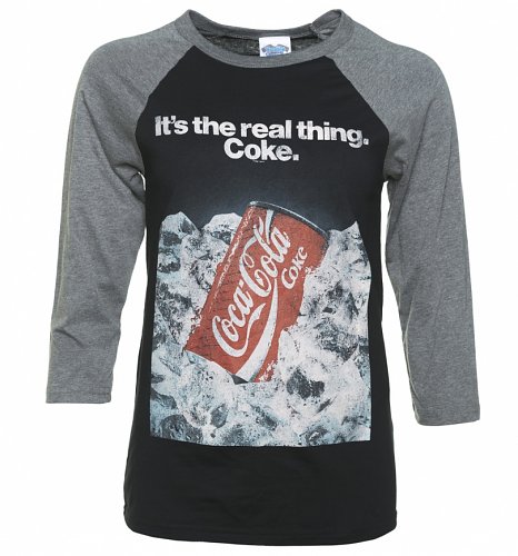 Coca-Cola Retro Advert Black And Grey Raglan Baseball T-Shirt Coca-Cola Retro Advert Black And Grey Raglan Baseball T-Shirt