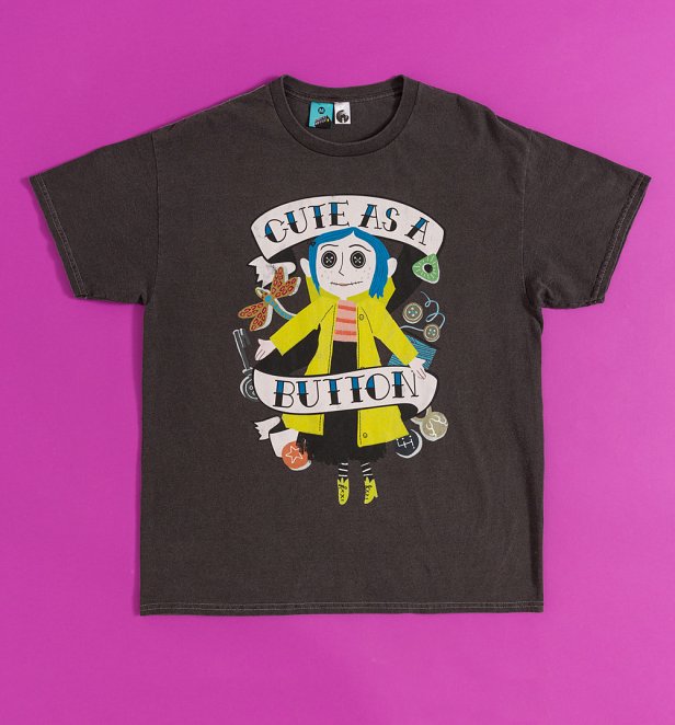 Women's Coraline Doll Cute As A Button Charcoal Fitted T-Shirt Women's Coraline Doll Cute As A Button Charcoal Fitted T-Shirt