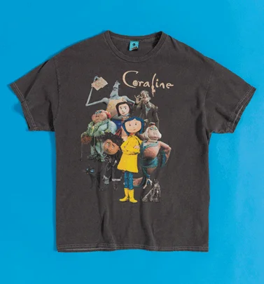 Coraline Good And Evil Vintage Wash Charcoal T-Shirt With Back Print