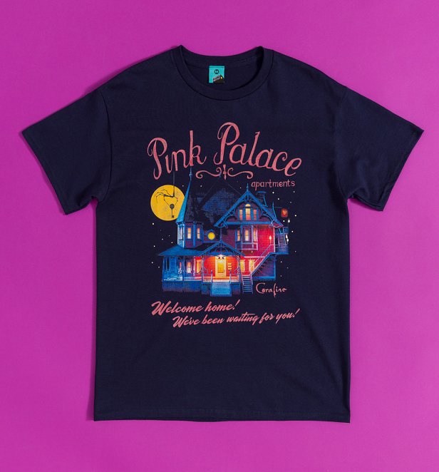 Coraline Pink Palace Apartments Navy T-Shirt