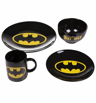 DC Comics Batman Logo 4 Piece Ceramic Dinner Set DC Comics Batman Logo 4 Piece Ceramic Dinner Set