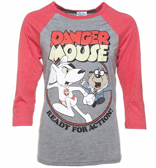 Danger Mouse Ready For Action Grey and Red Raglan Baseball T-Shirt Danger Mouse Ready For Action Grey and Red Raglan Baseball T-Shirt