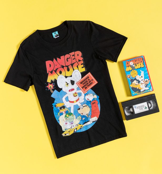 Danger Mouse Retro Video Cover Black T-Shirt