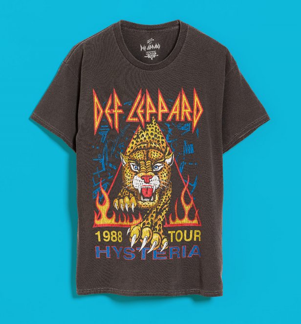 Def Leppard Hysteria Tour 1988 Vintage Wash Charcoal T-Shirt With Back Print Def Leppard Hysteria Tour 1988 Vintage Wash Charcoal T-Shirt With Back Print