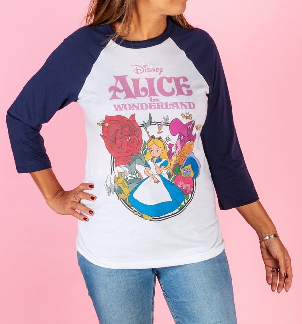 Disney Alice In Wonderland Grey And Navy Baseball Shirt Disney Alice In Wonderland Grey And Navy Baseball Shirt