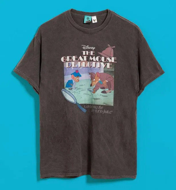 Disney Basil The Great Mouse Detective Vintage Wash Charcoal T-Shirt