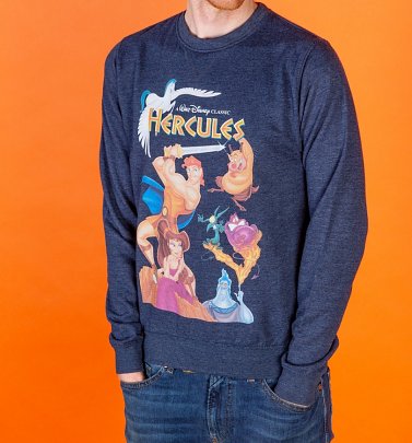 Disney Hercules Video Cover Heather Navy Sweater Disney Hercules Video Cover Heather Navy Sweater