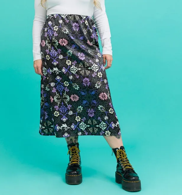 Disney Nightmare Before Christmas Floral Printed Satin Skirt