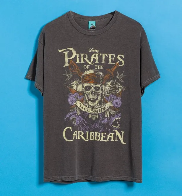 Disney Pirates Of The Caribbean Vintage Wash Charcoal T-Shirt