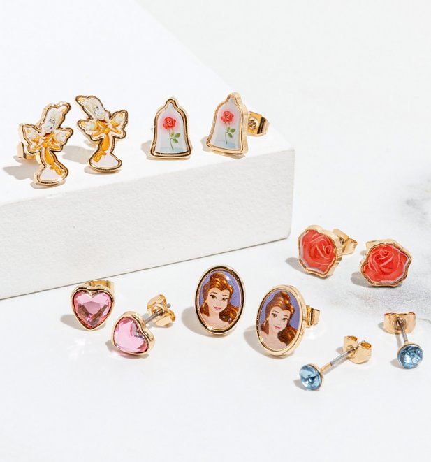 Disney Set of Six Beauty and the Beast Stud Earrings