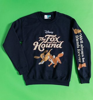 AWAITING POETIC APPROVAL CHASED UP 1/6 Disney The Fox And The Hound Navy Sweater