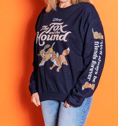 AWAITING POETIC APPROVAL CHASED UP 1/6 Disney The Fox And The Hound Navy Sweater