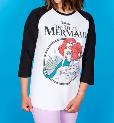 Disney The Little Mermaid White And Black Baseball Shirt Disney The Little Mermaid White And Black Baseball Shirt