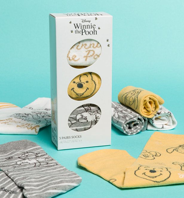 Disney Winnie The Pooh 3pk Boxed Socks