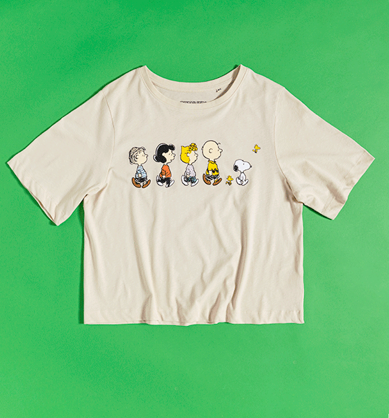 Ecru Peanuts Line Up Cropped T-Shirt