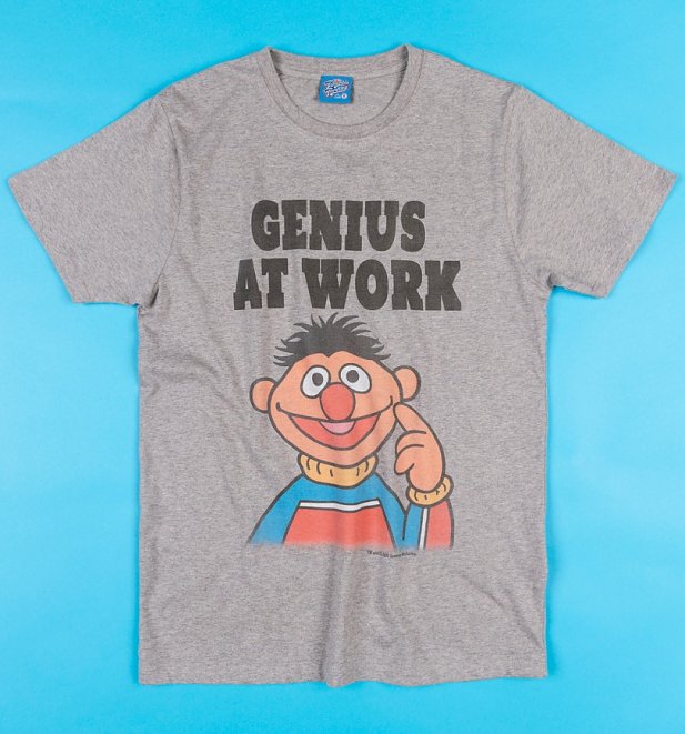 Ernie Genius At Work Grey Sesame Street T-Shirt Ernie Genius At Work Grey Sesame Street T-Shirt