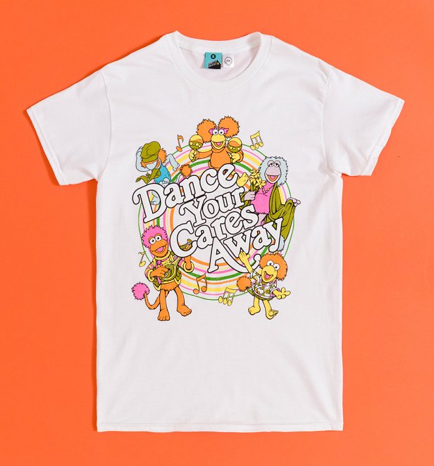 Fraggle Rock Dance Your Cares Away Swirl White T-Shirt