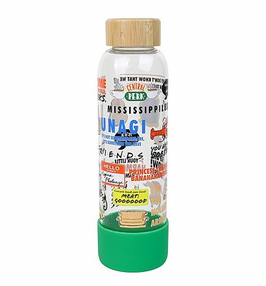 Friends Quotes and Icons Glass Water Bottle with Wooden Lid Friends Quotes and Icons Glass Water Bottle with Wooden Lid