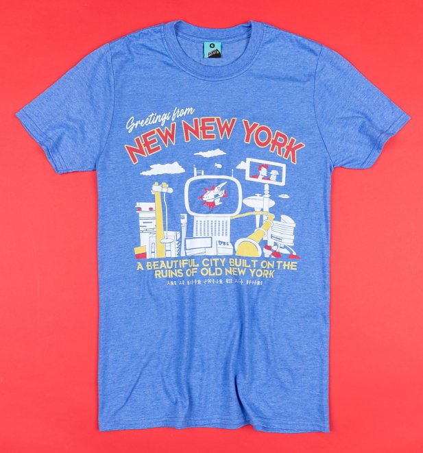 Futurama Inspired Greetings From New New York Blue T-Shirt Futurama Inspired Greetings From New New York Blue T-Shirt