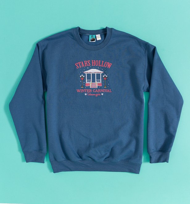 Gilmore Girls Winter Festival Embroidered Indigo Blue Sweater Gilmore Girls Winter Festival Embroidered Indigo Blue Sweater
