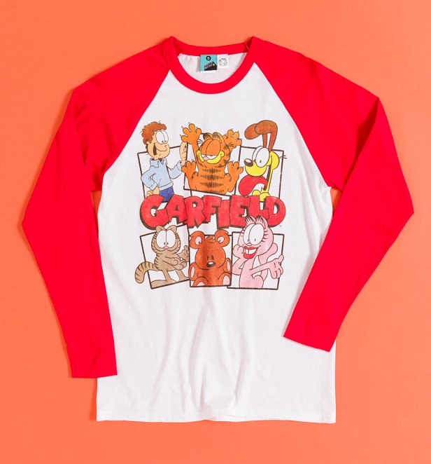 Garfield Comic Strip White And Red Long Sleeve Baseball T-shirt