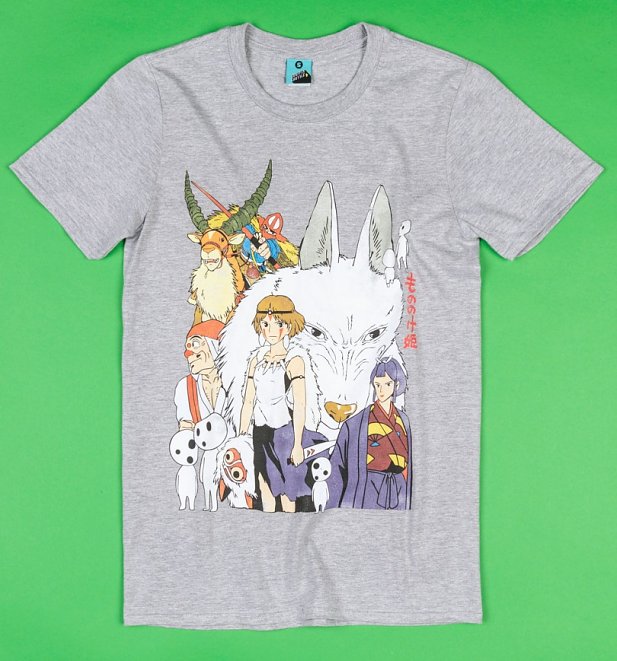 Ghibli Inspired Princess Mononoke Grey Marl T-Shirt Ghibli Inspired Princess Mononoke Grey Marl T-Shirt