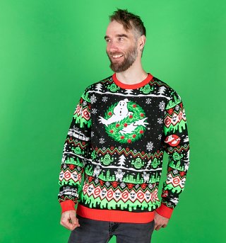 Ghostbusters Wreath Knitted Christmas Jumper Ghostbusters Wreath Knitted Christmas Jumper