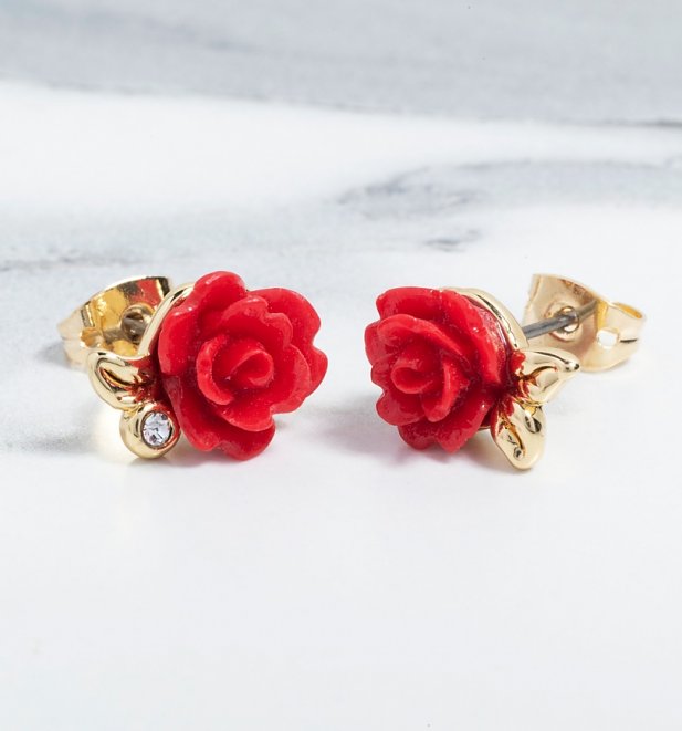 Gold Plated Beauty & The Beast Enchanted Rose Stud Earrings Gold Plated Beauty & The Beast Enchanted Rose Stud Earrings