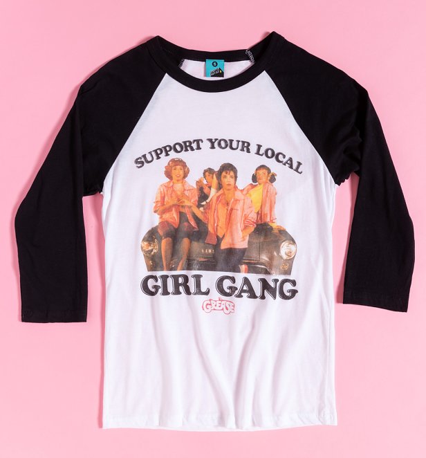 Grease Girl Gang White And Black Baseball Shirt Grease Girl Gang White And Black Baseball Shirt