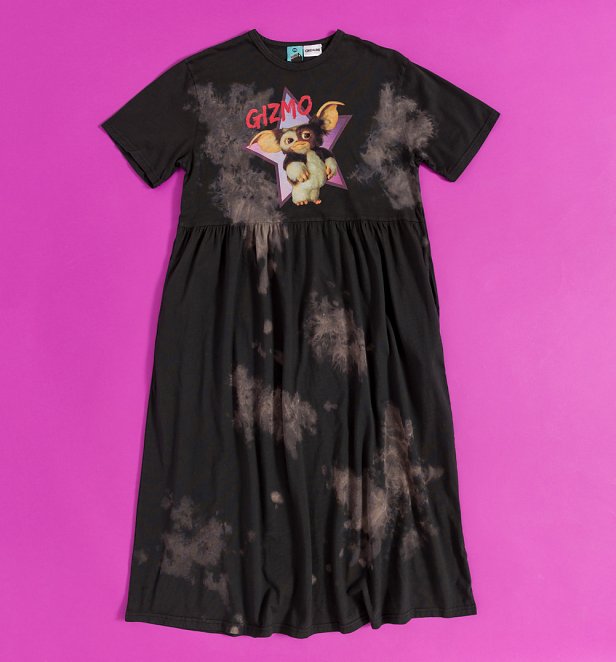 Gremlins Gizmo Star Tie Dye Charcoal Midi Smock Dress Gremlins Gizmo Star Tie Dye Charcoal Midi Smock Dress