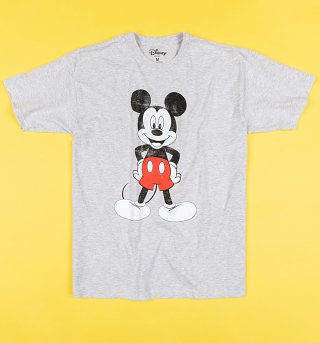 Grey Marl Mickey Mouse Vintage Distressed T-Shirt