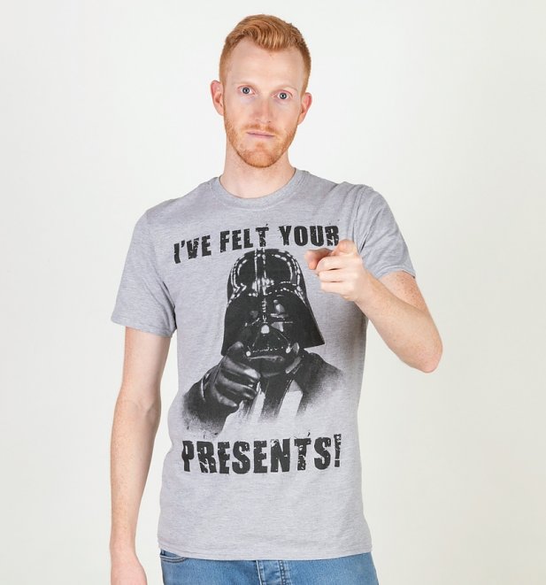 Grey Marl Star Wars Felt Your Presents Darth Vader Christmas T-Shirt Grey Marl Star Wars Felt Your Presents Darth Vader Christmas T-Shirt