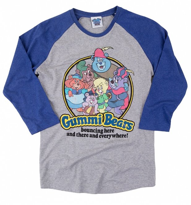 Gummi Bears Heather Grey And Heather Indigo Raglan Baseball Shirt Gummi Bears Heather Grey And Heather Indigo Raglan Baseball Shirt