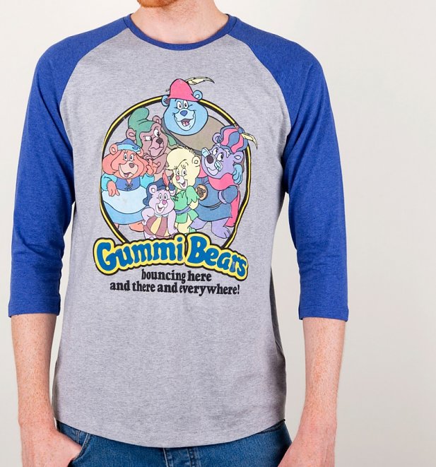 Gummi Bears Heather Grey And Heather Indigo Raglan Baseball Shirt