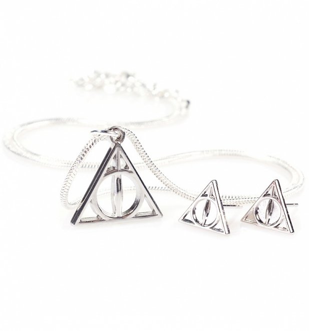 Harry Potter Deathly Hallows Necklace and Stud Earrings Gift Set Harry Potter Deathly Hallows Necklace and Stud Earrings Gift Set