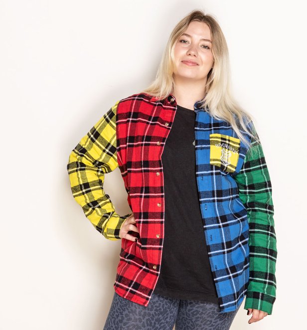 Harry Potter Hogwarts Colour Block Patchwork Flannel Shirt from Cakeworthy