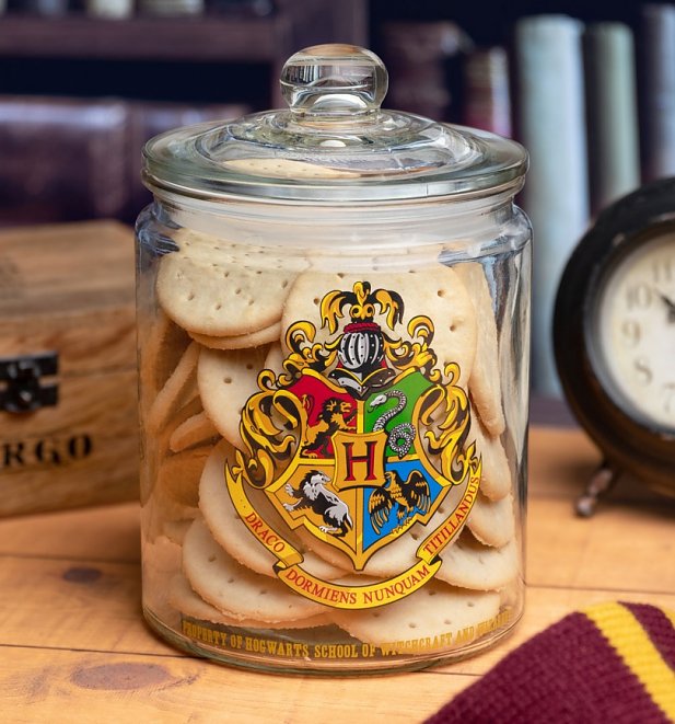 Harry Potter Hogwarts Crest Glass Biscuit Barrel