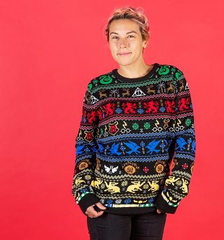 Harry Potter Houses Knitted Christmas Jumper Harry Potter Houses Knitted Christmas Jumper