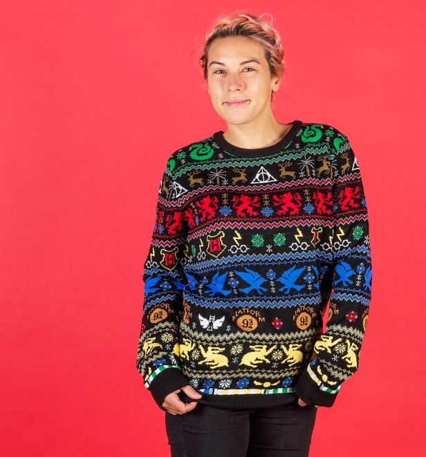 Harry Potter Houses Knitted Christmas Jumper Harry Potter Houses Knitted Christmas Jumper