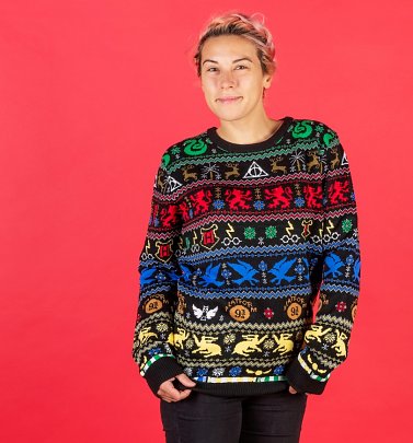 Harry Potter Houses Knitted Christmas Jumper Harry Potter Houses Knitted Christmas Jumper
