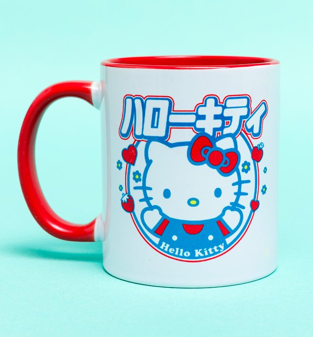 Sanrio Hello Kitty Japanese Logo Red Handle Mug